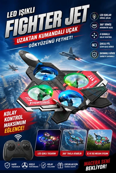 Led Işıklı Oyuncak Drone Fighter Jet Tasarımlı Uzaktan Kumandalı Uçak ürün görseli 1