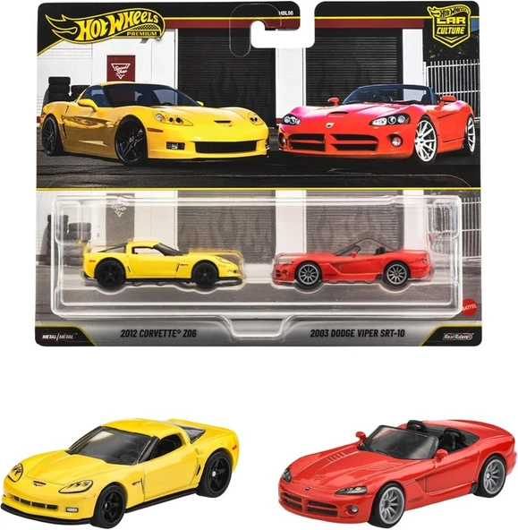1:64 Hot Wheels Premium Car Culture 2'li Paket 2002 CORVETTE Z06 - 2003 DODGE VIPER SRT-10 JHW54 ürün görseli 1