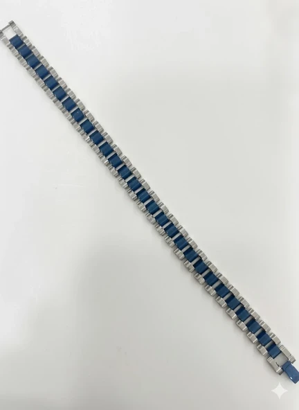 Rodyum-mavi Çelik Erkek Çelik Bileklik Boy 21.5 Cm / En 1.0 Cm - Ebl0067 ürün görseli 1
