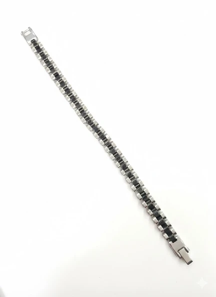 Rodyum-siyah Çelik Erkek Çelik Bileklik Boy 21.5 Cm / En 0.9 Mm - Ebl0049 ürün görseli 1