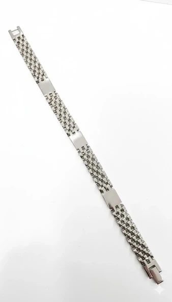 Rodyum Çelik Erkek Çelik Bileklik Boy 21.5 Cm / En 1 Cm - Ebl0054 ürün görseli 1