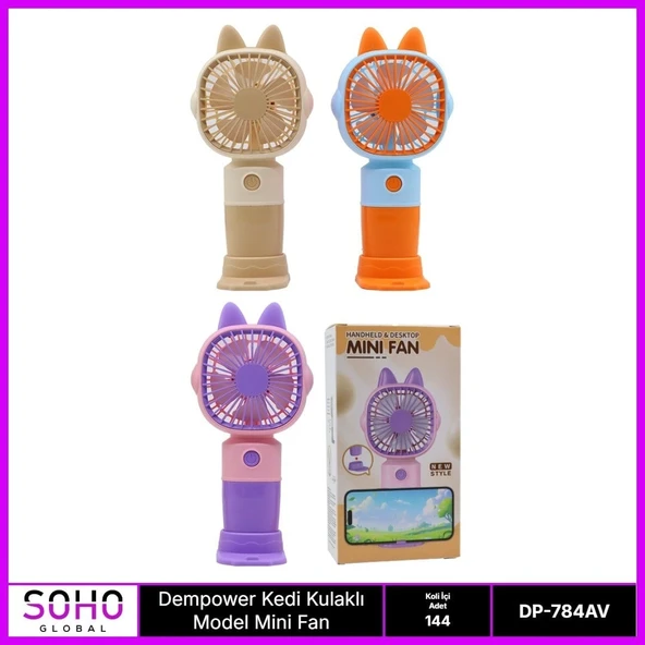 Kedi Kulaklı Telefon Tutuculu Mini Fan ürün görseli 1