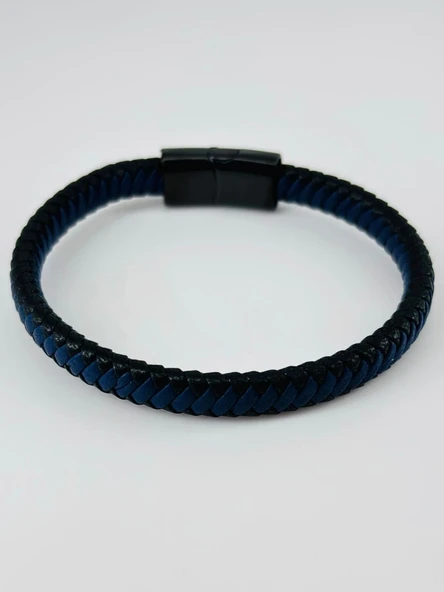 Siyah Deri / Çelik Erkek Deri Bileklik 20 Cm - Ebl0059 ürün görseli 1
