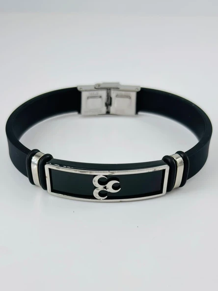 Siyah Silikon / Çelik Erkek Deri Bileklik 20 Cm - Ebl0112 ürün görseli 1