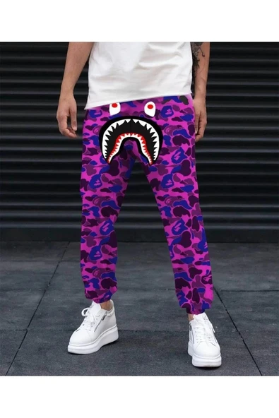 Erkek Pubg Bape x Shark Eşofman Altı - Mor ürün görseli 1