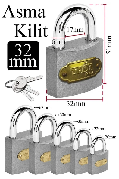 Küçük Asma Kilit 32 mm 1 Adet Thor Plus Paslanmaz Metal Asma Kilit Dayanıklı Yedek Anahtarlı Zincir Kilidi Kapı Bahçe ürün görseli 1