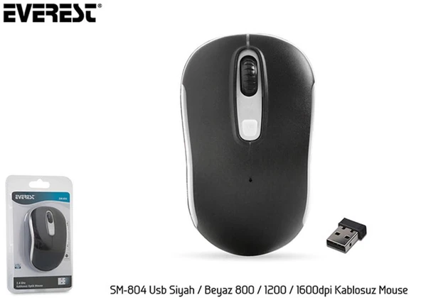 Everest SM-804 Usb Siyah-Beyaz 800-1200-1600dpi Kablosuz Mouse ürün görseli 1