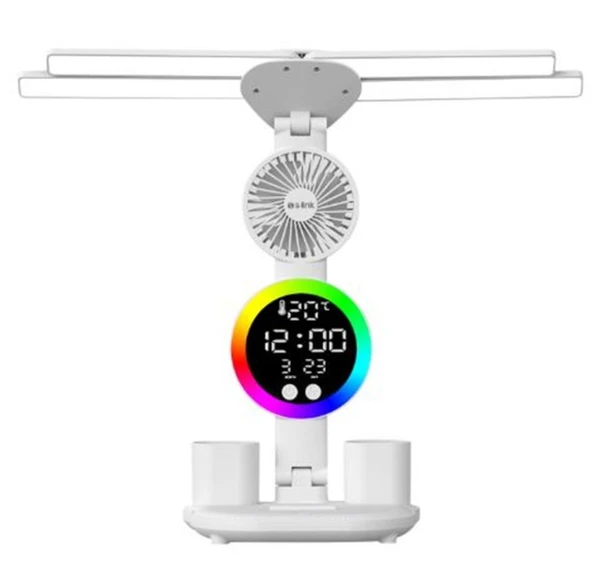 S-link SL-M9070 Glow Beyaz Dokunmatik Led Lamba Saat, Fan,Derece Kalemlikli Masa Lambası ürün görseli 1