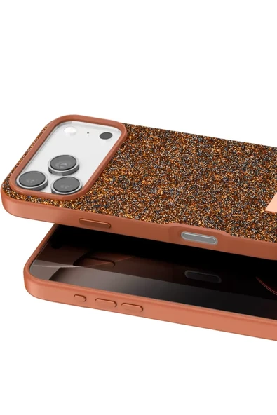 Onegif Apple iPhone 17 Pro Max Bright Simli Kapak - Turuncu - Resim 2