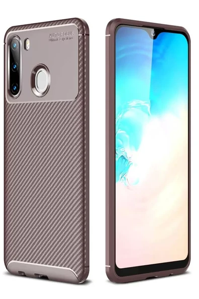 Newface Samsung Galaxy A21 Kılıf Auto Focus Karbon Kapak - Kahverengi ürün görseli 1