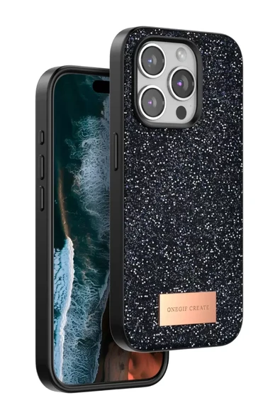 Onegif Apple iPhone 15 Pro Max Bright Simli Kapak - Siyah ürün görseli 1