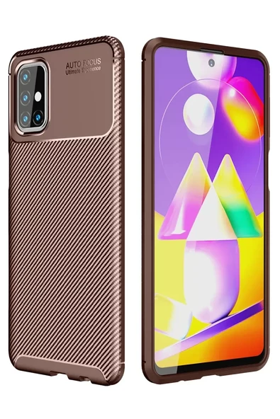 Newface Samsung Galaxy M31S Kılıf Auto Focus Karbon Kapak - Kahverengi ürün görseli 1