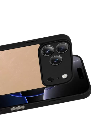 Newface Apple iPhone 17 Pro Aras Deri Kapak - Pudra - Resim 2