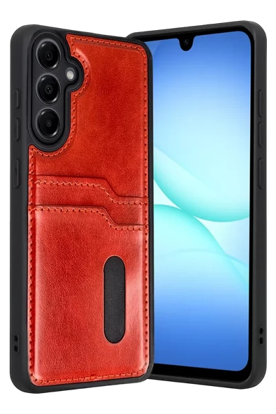 Newface Samsung Galaxy A37 5G Sara Kartvizitli Deri Kılıf - Kırmızı ürün görseli 1