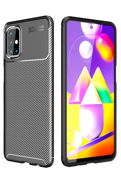 Newface Samsung Galaxy M31S Kılıf Auto Focus Karbon Kapak - Siyah ürün görseli 1