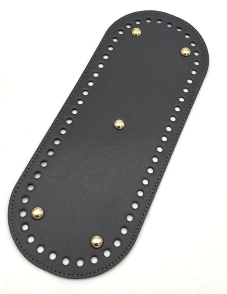Çanta Aksesuar Suni Deri 30x12 cm Oval Çanta Tabanı Koyu Gri Renk Light Gold Aparatlı ürün görseli 1