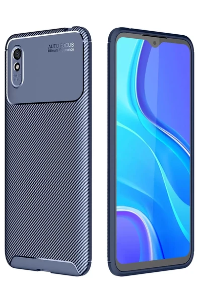 Newface Xiaomi Redmi 9A Kılıf Auto Focus Karbon Kapak - Lacivert ürün görseli 1