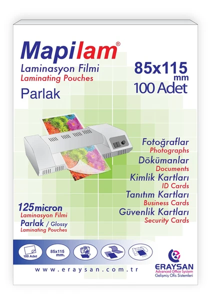 Mapi Laminasyon Filmi 85X115 Mm 125 Micron Parlak Polyester 1021208  (100 Lü Paket) ürün görseli 1