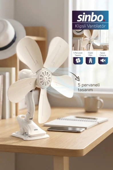 SF-7707 Klipsli Vantilatör 10W 5 Kanatlı Mini Fan Sessiz Taşınabilir Fan ürün görseli 1