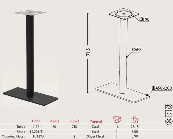 Tablalı Masa Ayağı 11.209 - Taban 20*45cm - Resim 2