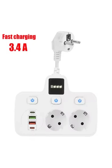 Vtn-503 Akım Korumalı Duvar Tipi Priz 2X Usb 2X Priz Typce 20W
