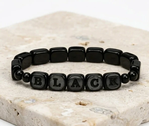 BlackCraft Oltu Taşı Kişiye Özel Kare Kesim Bileklik ürün görseli 1