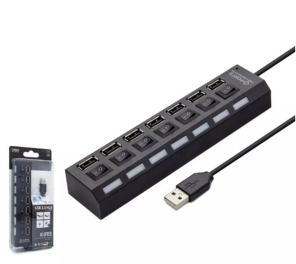 Hadron Hdx7001 Usb Hub 7-Usb Siyah Anahtarlı ürün görseli 1