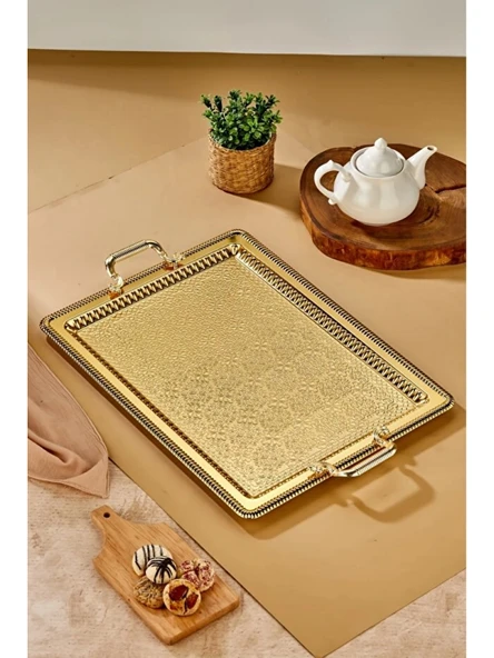 Cooker Gold Renk Dikdörtgen Metal Tepsi 60x40 cm ürün görseli 1