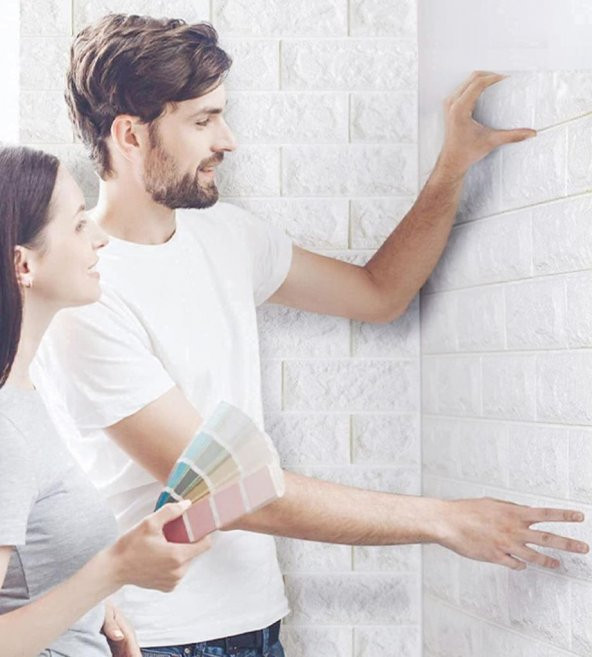 Renkli Duvarlar Kendinden Yapışkanlı 3D Tuğla Duvar Paneli Beyaz 77*70 CM 0,53M2 ürün görseli 1