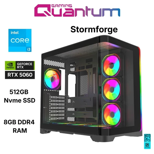 Quantum Gaming Stormforge Intel i3 12100 8GB DDR4 512GB NVMe RTX 5060 Masaüstü Oyun Bilgisayarı ürün görseli 1