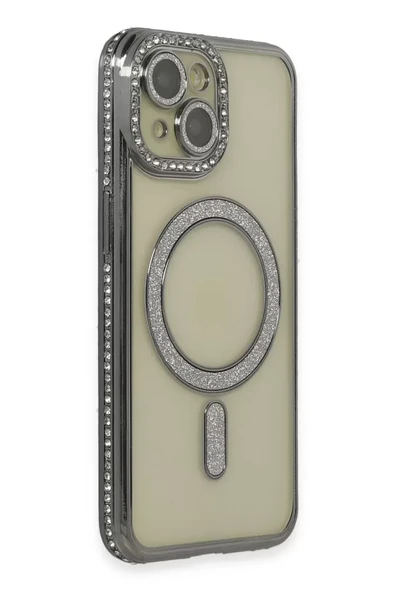 Newface Apple iPhone 15 Kılıf Joke Simli Magneticsafe Kılıf - Gri ürün görseli 1
