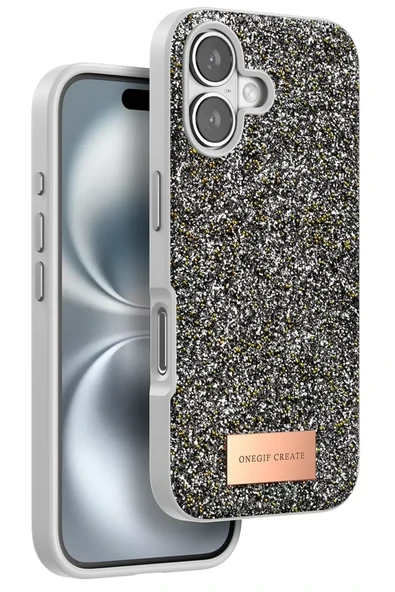 Onegif Apple iPhone 16 Bright Simli Kapak - Gümüş ürün görseli 1