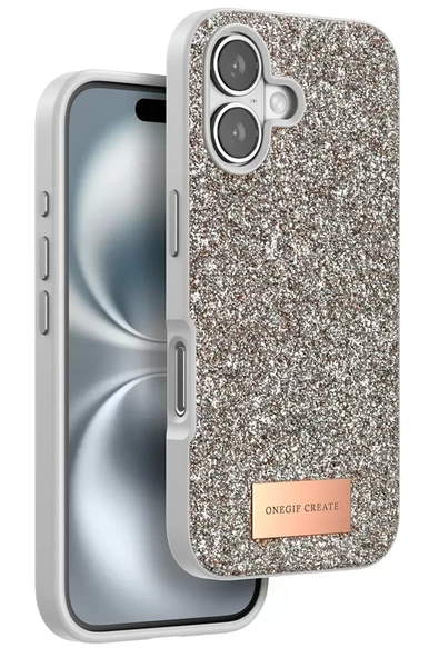 Onegif Apple iPhone 16 Bright Simli Kapak - Gold ürün görseli 1