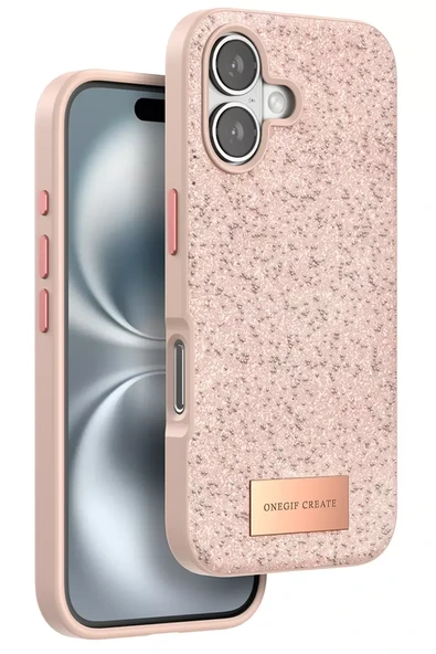 Onegif Apple iPhone 16 Bright Simli Kapak - Pembe ürün görseli 1
