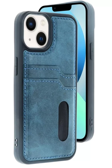 Newface Apple iPhone 15 Sara Kartvizitli Deri Kılıf - Lacivert ürün görseli 1