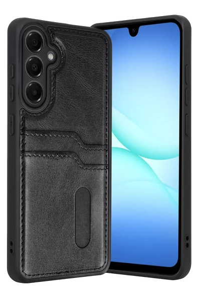 Newface Samsung Galaxy A57 5G Sara Kartvizitli Deri Kılıf - Siyah ürün görseli 1