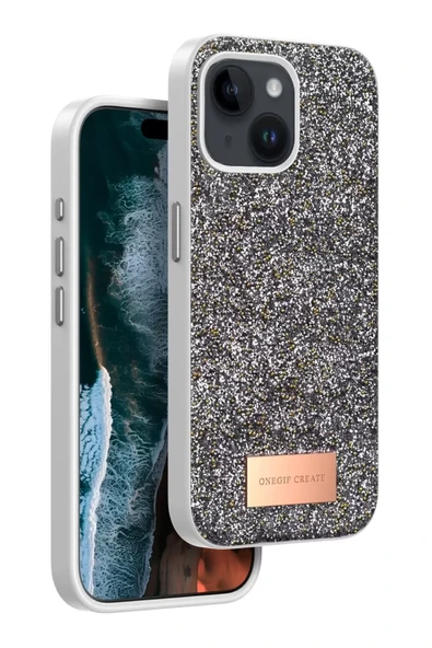 Onegif Apple iPhone 15 Bright Simli Kapak - Gümüş ürün görseli 1