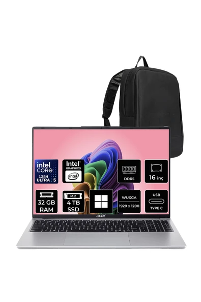 ACER Aspire Lite Core Ultra 5 125H 32GB RAM 4TB SSD 16" FHD+ 120Hz W11P Dizüstü Bilgisayar AL16-71P ürün görseli 1