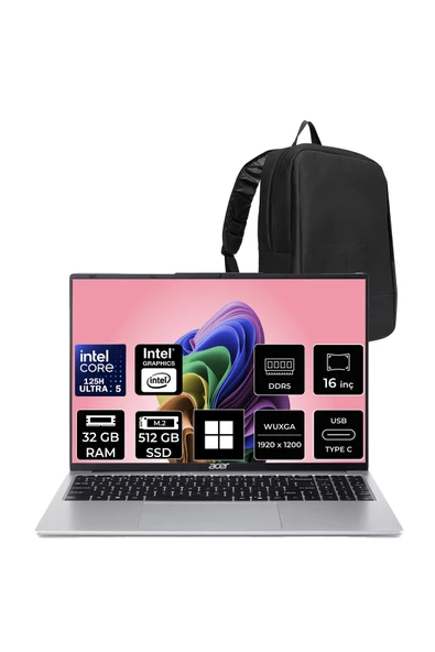 ACER Aspire Lite Core Ultra 5 125H 32GB RAM 512GB SSD 16" FHD+ 120Hz W11P Dizüstü Bilgisayar AL16-71P ürün görseli 1