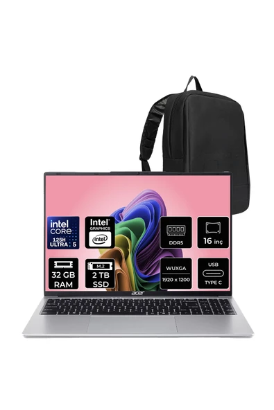 ACER Aspire Lite Core Ultra 5 125H 32GB RAM 2TB SSD 16" FHD+ 120Hz FreeDos Dizüstü Bilgisayar AL16-71P ürün görseli 1