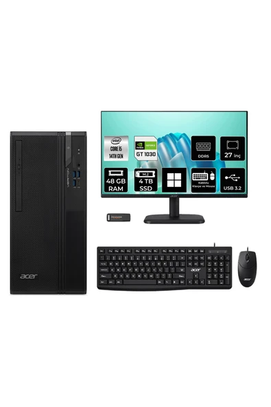 ACER Veriton S2720G Core i5 14400 48GB 4TB SSD GT1030/4GB W11H Masaüstü Bilgisayar + 27" Monitör ürün görseli 1