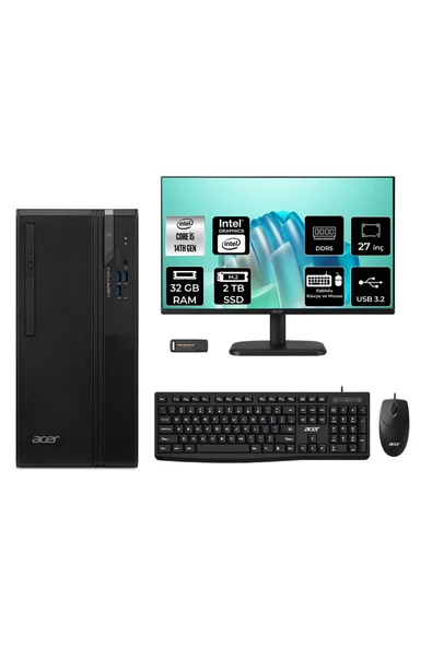 ACER Veriton S2720G Core i5 14400 32GB 2TB SSD FDOS Masaüstü Bilgisayar + 27" Monitör ürün görseli 1