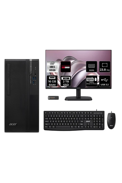 ACER Veriton S2720G Core i5 14400 16GB 2TB SSD RX550/4GB FDOS Masaüstü Bilgisayar + 23.8" Monitör ürün görseli 1