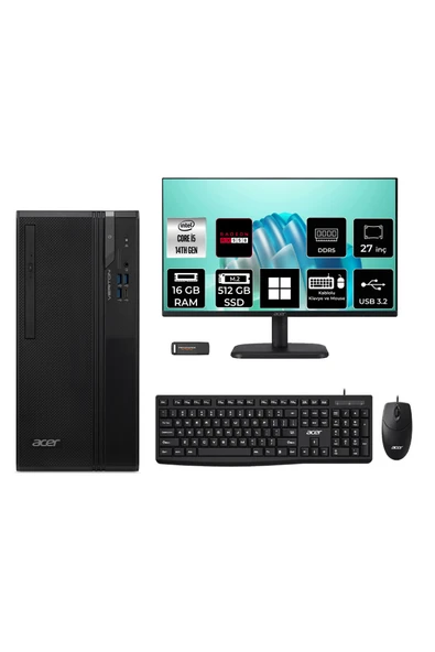 ACER Veriton S2720G Core i5 14400 16GB 512GB SSD RX550/4GB W11H Masaüstü Bilgisayar + 27" Monitör ürün görseli 1