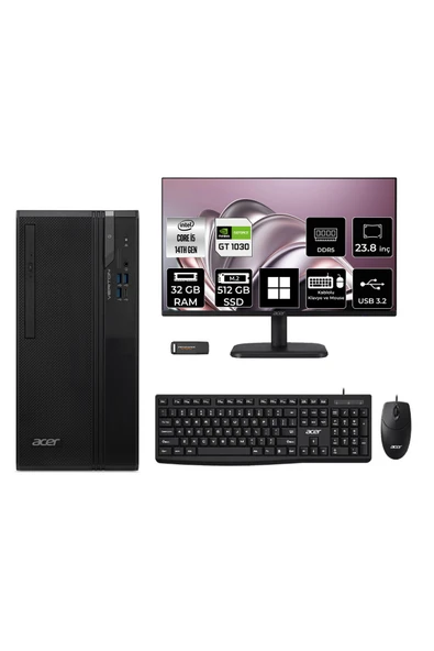 ACER Veriton S2720G Core i5 14400 32GB 512GB SSD GT1030/4GB W11P Masaüstü Bilgisayar + 23.8" Monitör ürün görseli 1