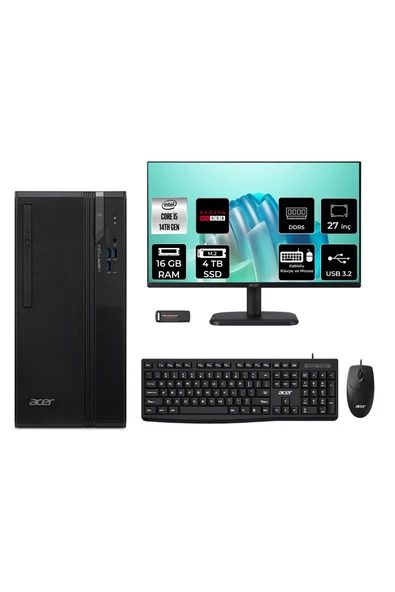 ACER Veriton S2720G Core i5 14400 16GB 4TB SSD RX550/4GB FDOS Masaüstü Bilgisayar + 27" Monitör ürün görseli 1