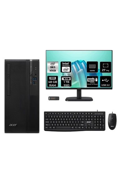ACER Veriton S2720G Core i5 14400 48GB 1TB SSD FDOS Masaüstü Bilgisayar + 27" Monitör ürün görseli 1