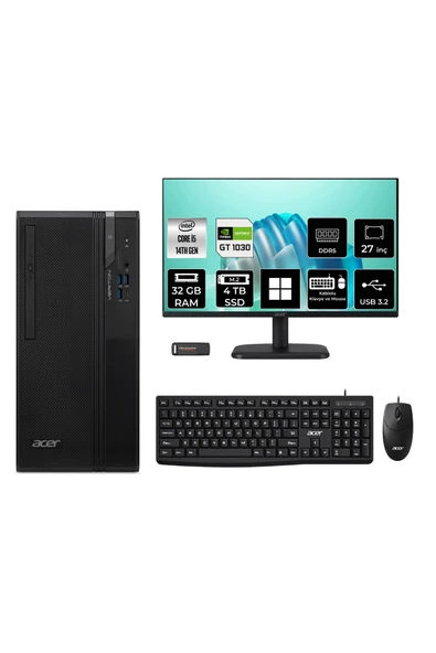 ACER Veriton S2720G Core i5 14400 32GB 4TB SSD GT1030/4GB W11H Masaüstü Bilgisayar + 27" Monitör ürün görseli 1