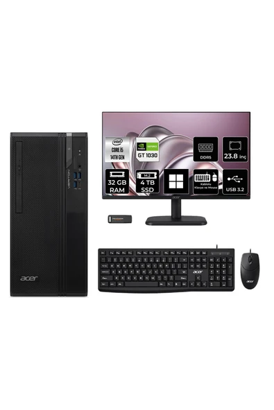 ACER Veriton S2720G Core i5 14400 32GB 4TB SSD GT1030/4GB W11H Masaüstü Bilgisayar + 23.8" Monitör ürün görseli 1