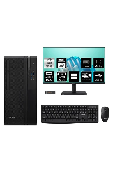 ACER Veriton S2720G Core i5 14400 48GB 4TB SSD W11P Masaüstü Bilgisayar + 27" Monitör ürün görseli 1